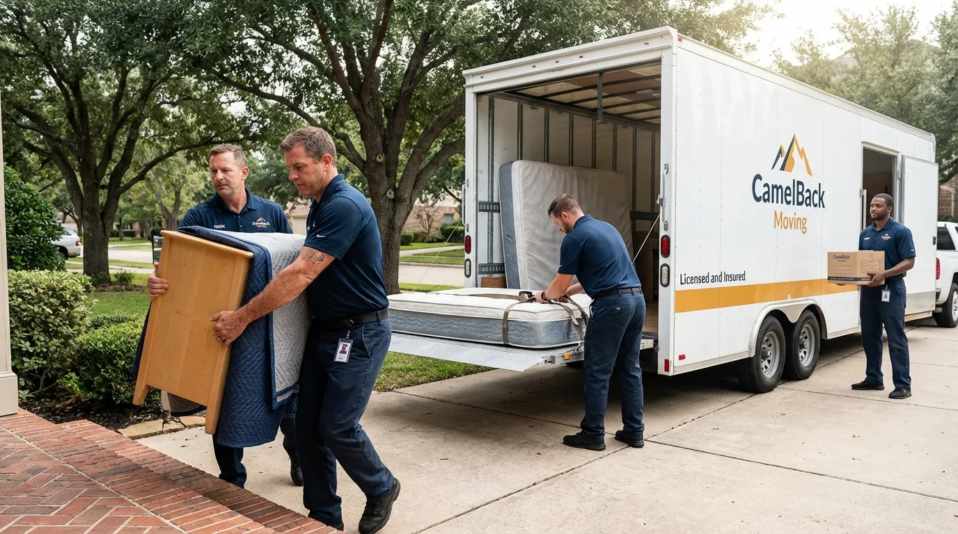 Crew loading residential truck for cross-state move from Glendale, AZ